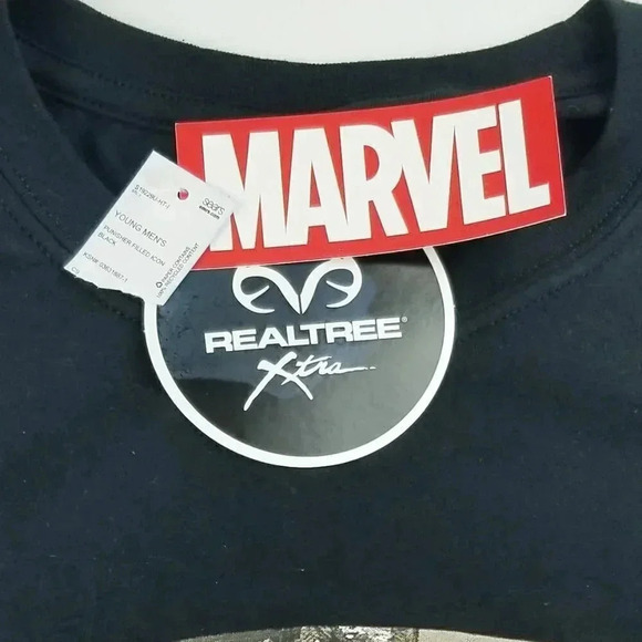 Marvel 2XL Young Men's Punisher Camo Skull Realtree Xtra Black Cotton Crew Teee - Picture 5 of 9